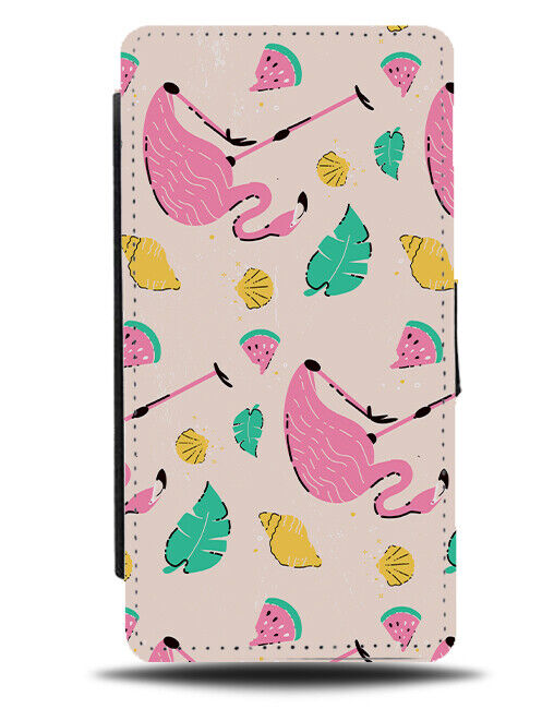 Tropical Flamingo Shapes Flip Wallet Case Flamingos Pattern Lemons Melons E568