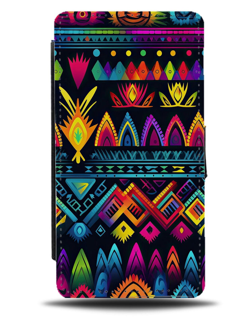 Colourful Aztec Style Pattern Flip Wallet Case Rainbow Mandala Boho Fun BZ13