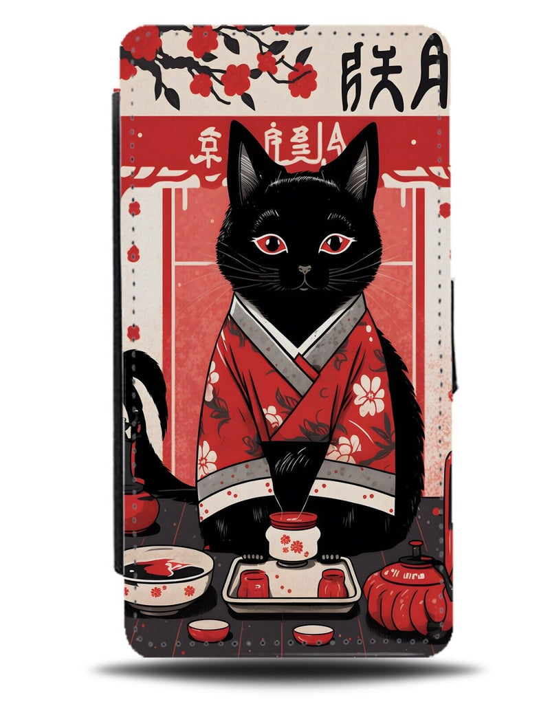 Japanese Black Cat Flip Wallet Case Cats Sensei Restaurant Japan Culture AU50