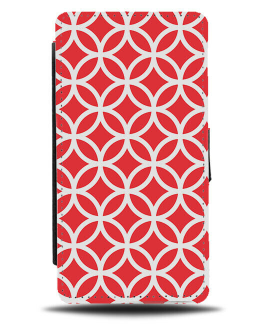 Red and White Geometric Shapes Flip Wallet Case Pattern Mosaic Shape G485