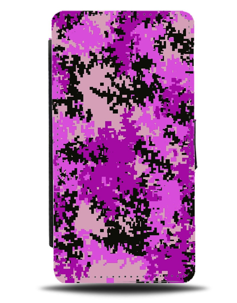 Girls Pink Pixelated Camo Print Flip Wallet Case Dark Hot Pixels Camouflage AU92