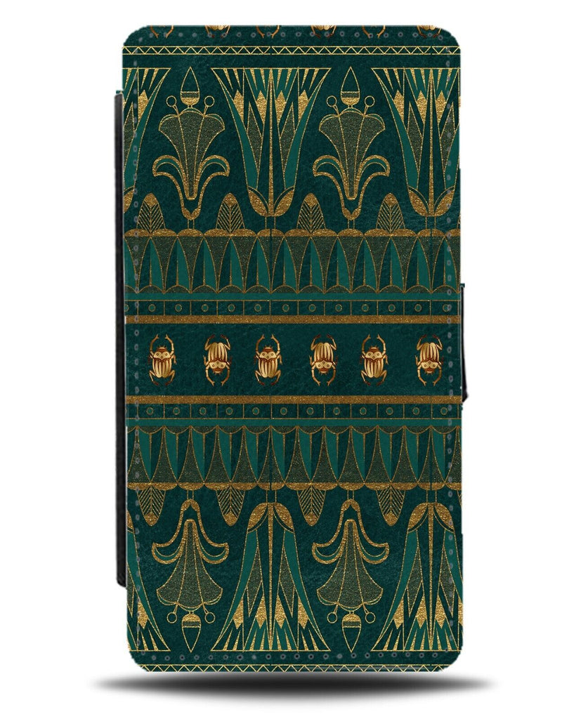 Green and Gold Traditional Egyptian Bugs Flip Wallet Case Symbols Symbol AI64