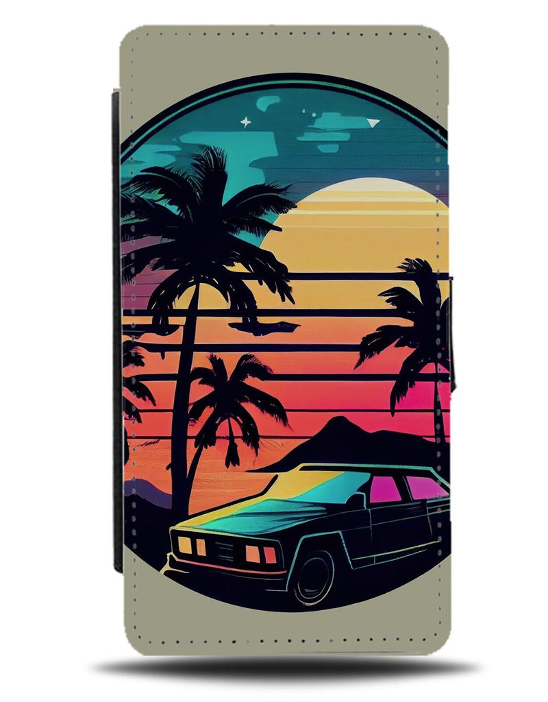 Retro Sunset Silhouette Flip Wallet Case Beach 70s 80s Miami Palm Tree USA AZ67