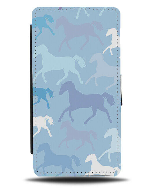 Blue Horses Pattern Flip Wallet Case Horse Silhouette Shapes Pony Ponies G324