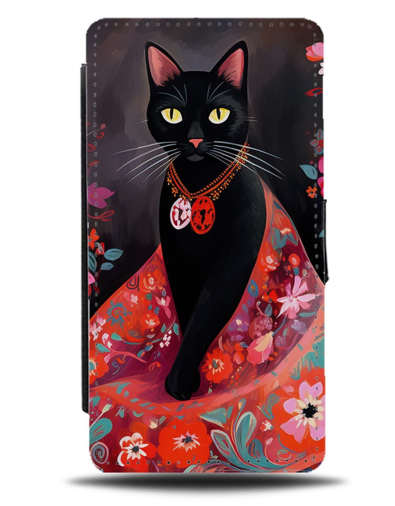 Funny Black Cat In Vintage Mexican Dress Flip Wallet Case Painting Bombay CI12