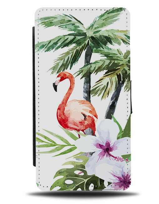 Tropical Flamingos and Palm Tree Picture Painting Flip Wallet Case Orchids G976