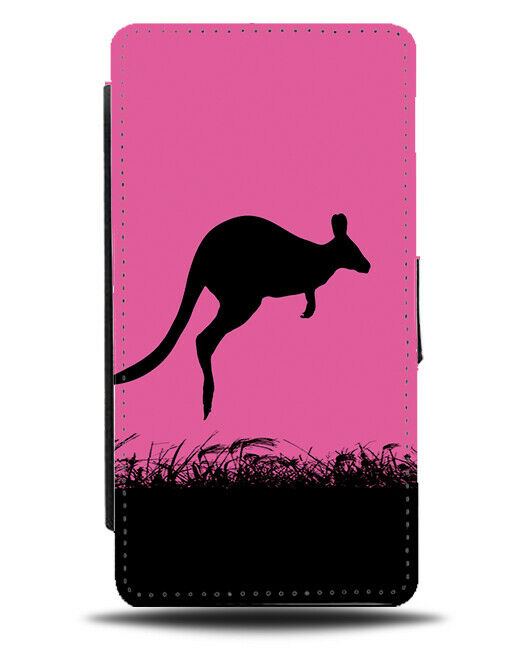 Kangaroo Silhouette Flip Cover Wallet Phone Case Kangaroos Hot Pink Colour I026