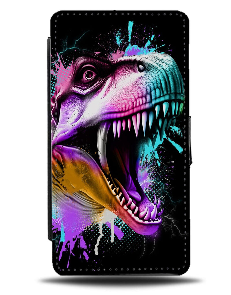 Colourful T Rex Flip Wallet Case Trex Dinosaur Dinosaurs Vibrant Head Face CX57