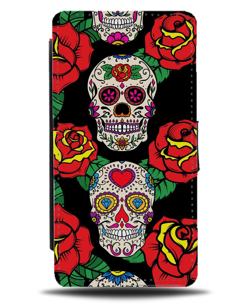 Cartoon Red Roses and Sugar Skulls Flip Wallet Case Skull Tattoos Tattoo CN21