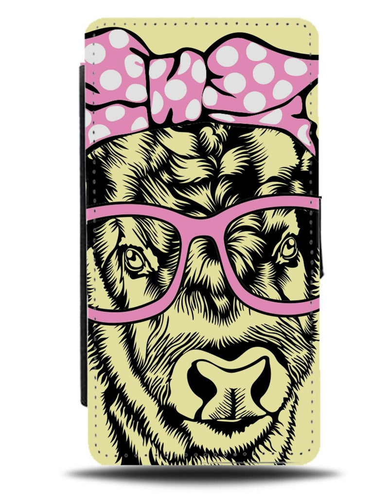 Funny Retro Cow Messy Bun Flip Wallet Case Cows Dots Pink Yellow 60s Wife AB04