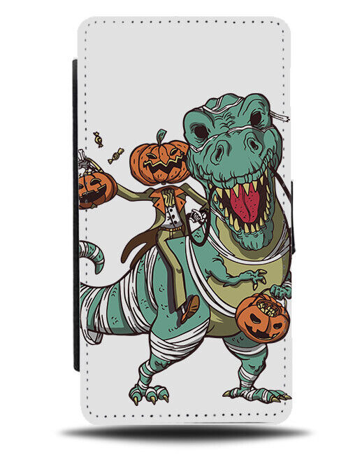 Pumpkin Riding Dinosaur Flip Wallet Case Funny Jack O Lanterns Lantern Kids N484