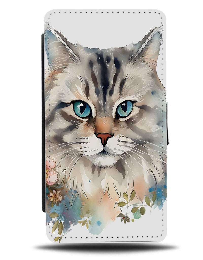 White Siberian Cat Floral Flip Wallet Case Flowers Siberia Breed Novelty DF69