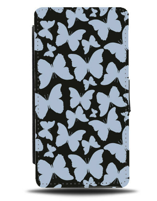 Baby Blue and Black Butterfly Flying Flip Wallet Case Wingspan Outline E928