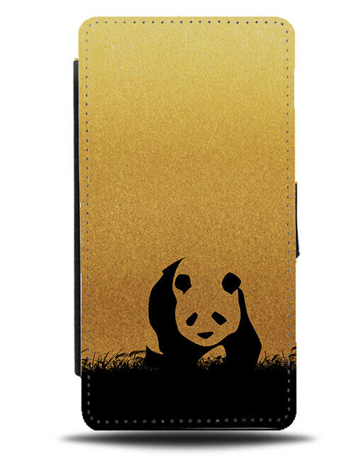 Panda Bear Silhouette Flip Cover Wallet Phone Case Gold Golden Giant Panda I001
