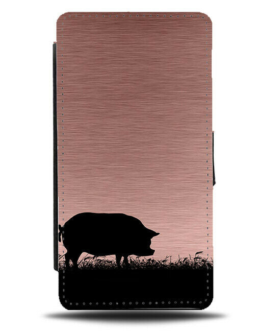 Pig Silhouette Flip Cover Wallet Phone Case Pigs Rose Gold Coloured i127