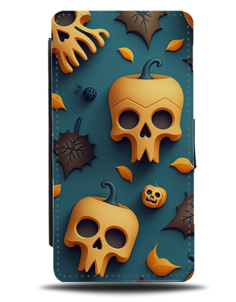 Pumpkin Skulls Flip Wallet Case Pumpkins Faces Face Skeleton Heads Head CF32