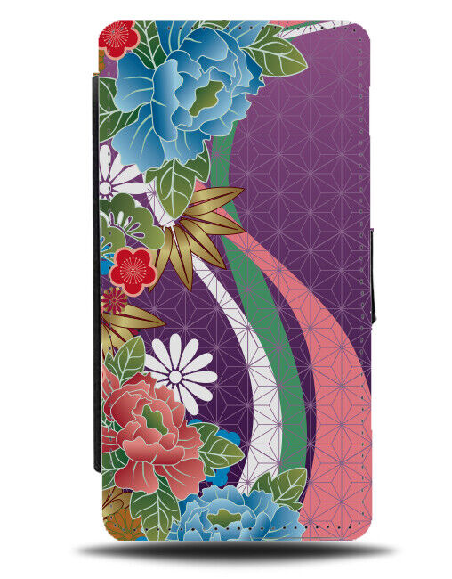 Japanese Floral Design Flip Wallet Case Flowers Colourful Japan Flower E606