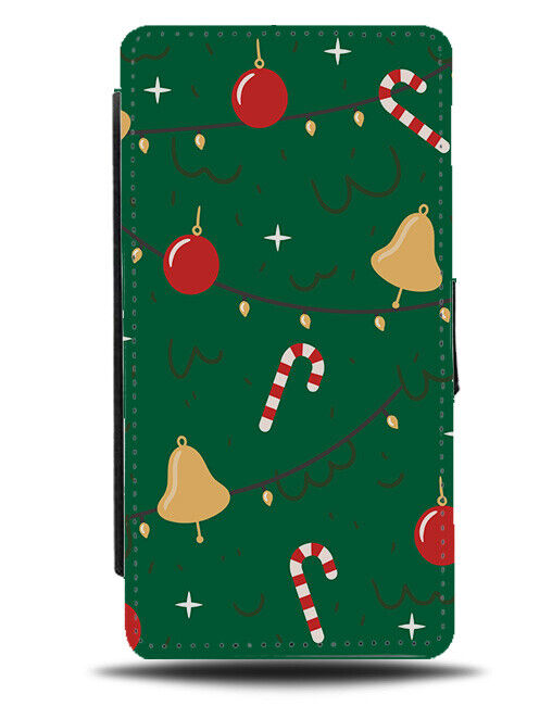 Christmas Tree Mobile Flip Wallet Case Trees Ornaments Decorations Green N725