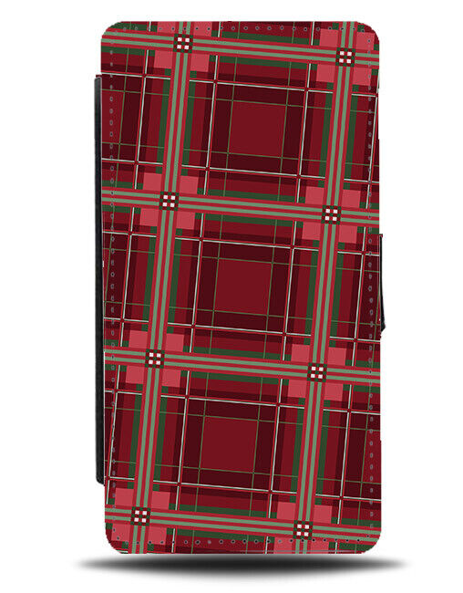 Red Christmas Gingham Flip Wallet Case Tartan Chequers Chequered Pattern N586