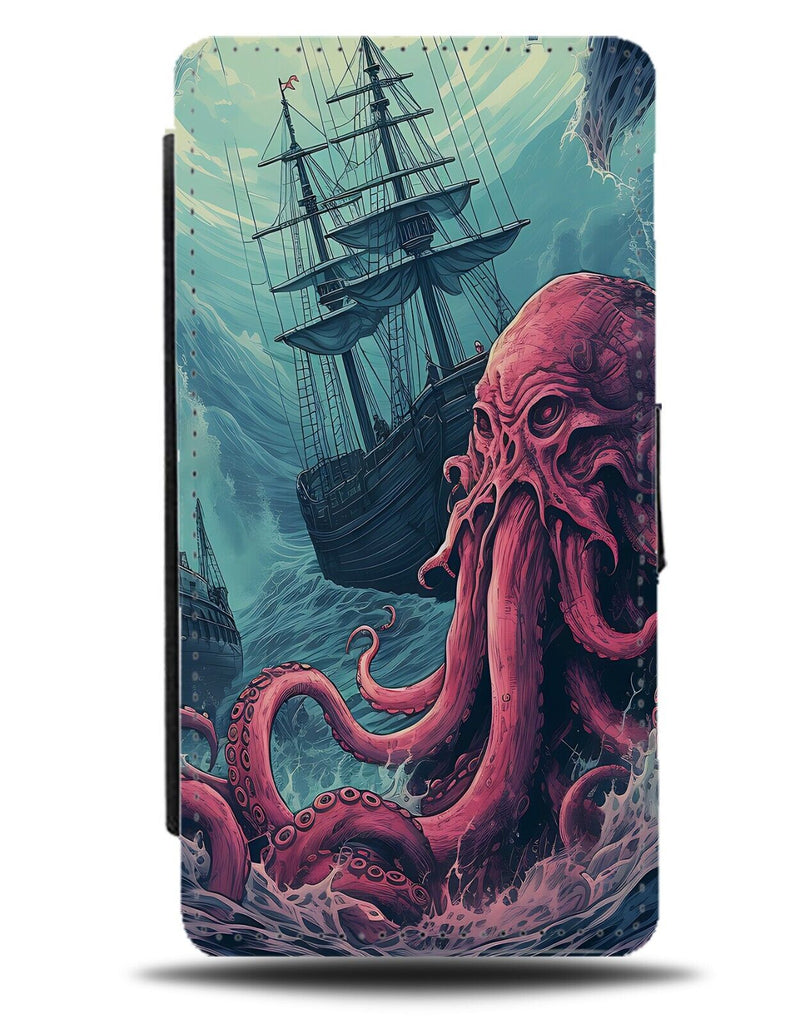 Octopus and Pirate Ship On The Seas Flip Wallet Case Sea Kraken Krakens DH27