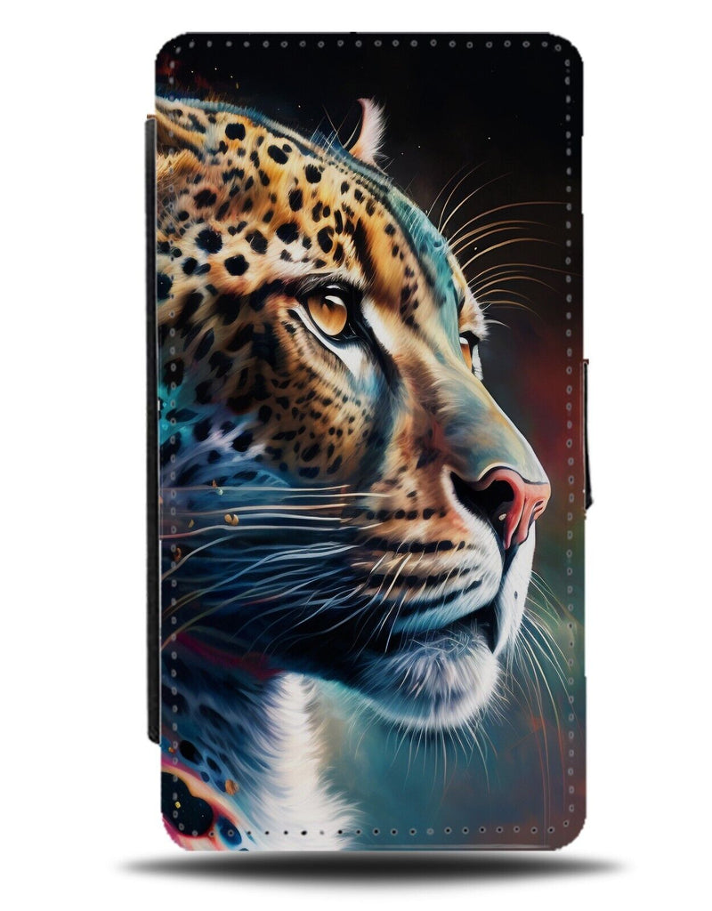 Jaguar Artwork Flip Wallet Case Jaguars Face Head Airbrush Painting Print DA92