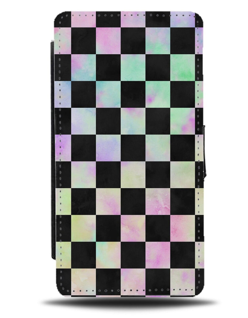 Black Chequered Pastel Design Flip Wallet Case Girly Squares Colouring Ches DB60