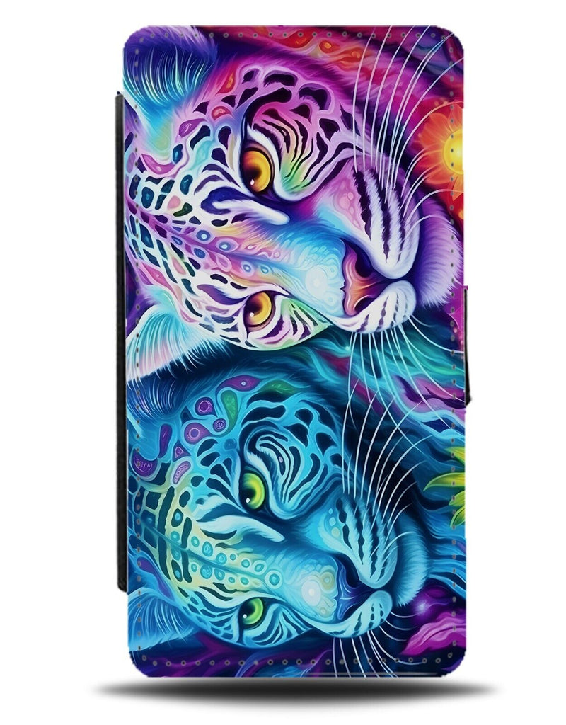 Colourful Tiger Faces Flip Wallet Case Tigers Heads Colorful Leopards Neon CB07