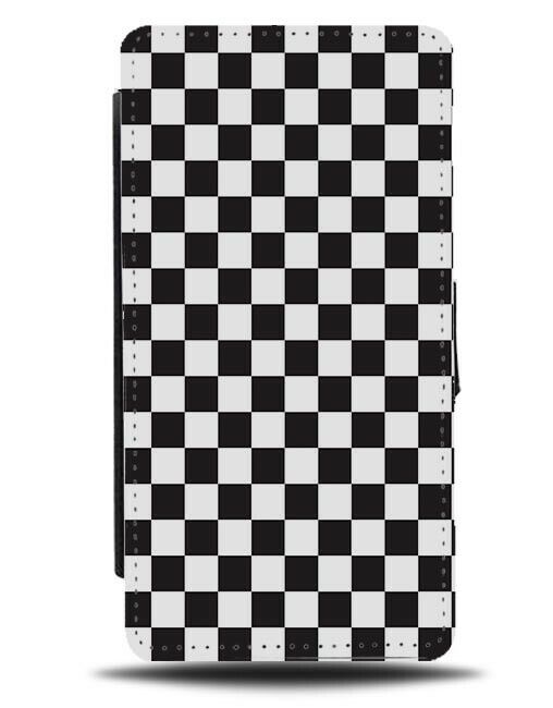 Black and White Chequered Squares Flip Wallet Case Chequers Shapes Retro H302