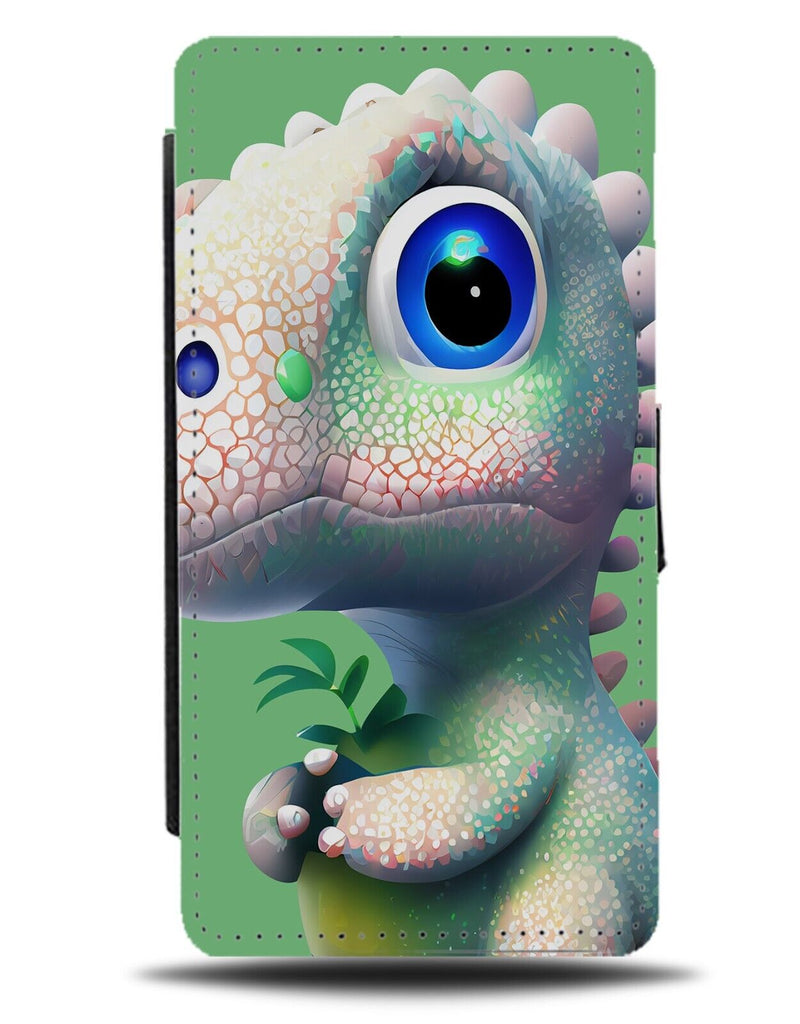 Cute White Dinosaur Flip Wallet Case Adorable Dinosaurs Face Head Reptile AD27