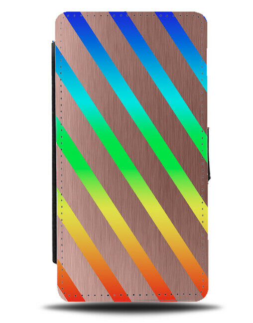 Rose Gold & Multicoloured Diagonal Stripes Flip Cover Wallet Phone Case i840