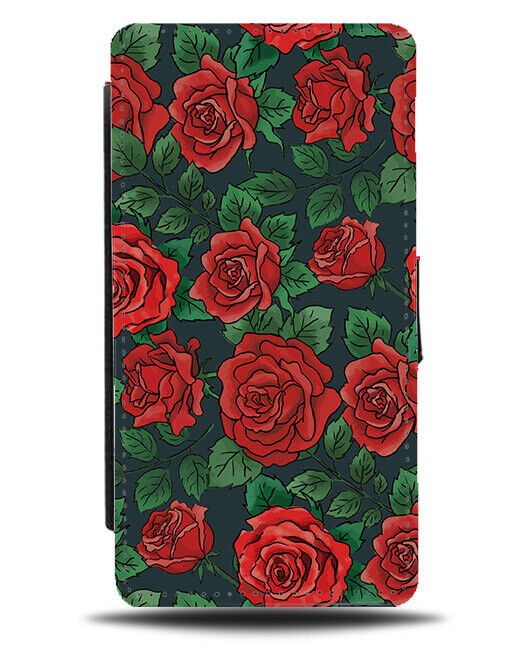 Red Roses Flip Wallet Case Rose Goth Nature Pattern Cartoon Flowers Floral N559