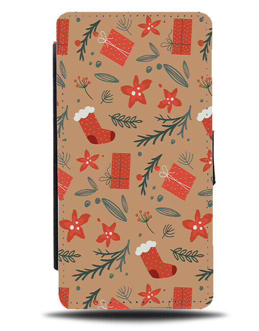 Christmas Socks Flip Wallet Case Sock Pattern Stocking Stockings Red Santa N717