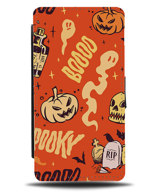 Stylish Orange Halloween Patterned Flip Wallet Case Pattern Design Shapes N480