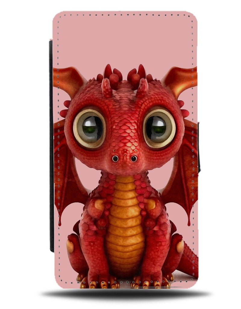 Little Red Dragon Flip Wallet Case Cute Adorable Dragons Face Body Picture AL04