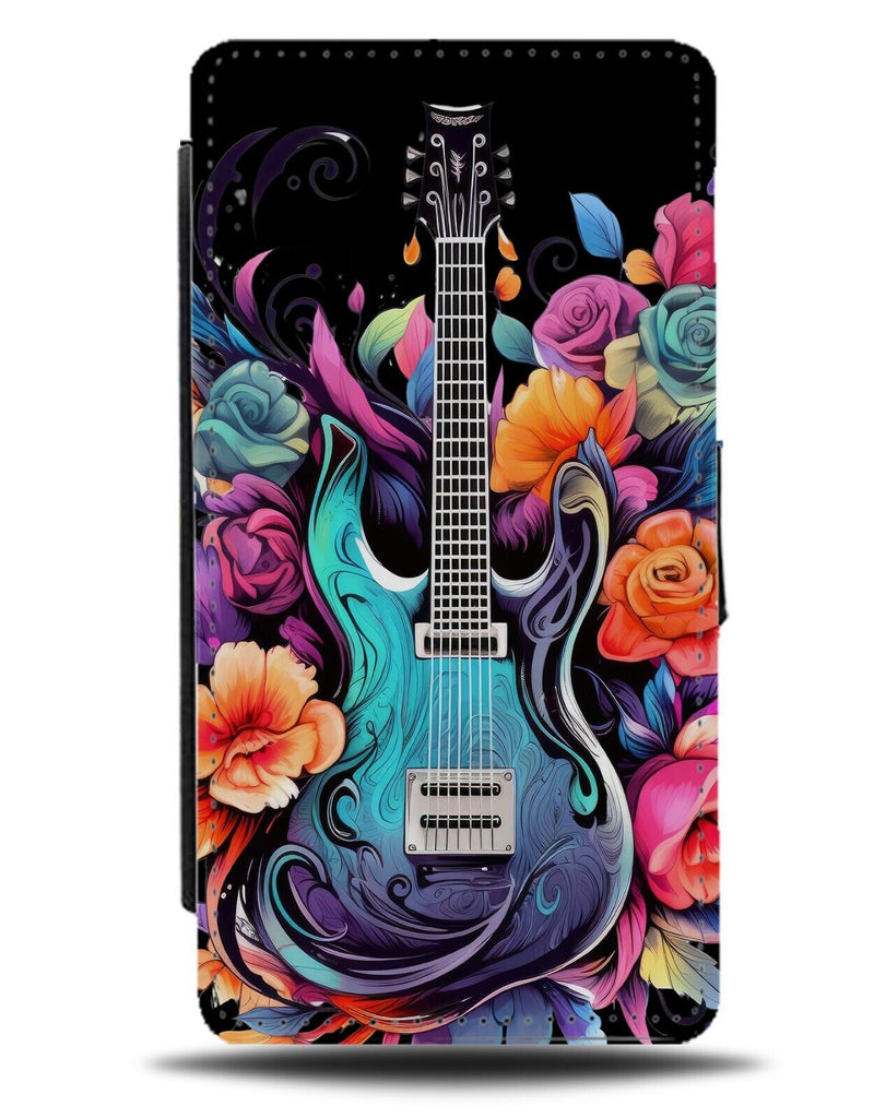 Floral Electric Guitar Pop Art Flip Wallet Case Graffiti Guitarist Novelty Da25