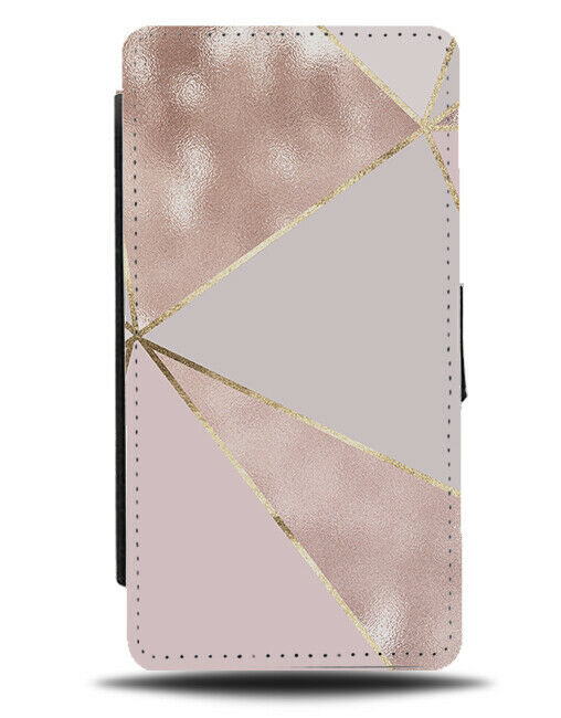 Rose Gold Pink and Golden Trimming Design Print Flip Wallet Case Lining G821