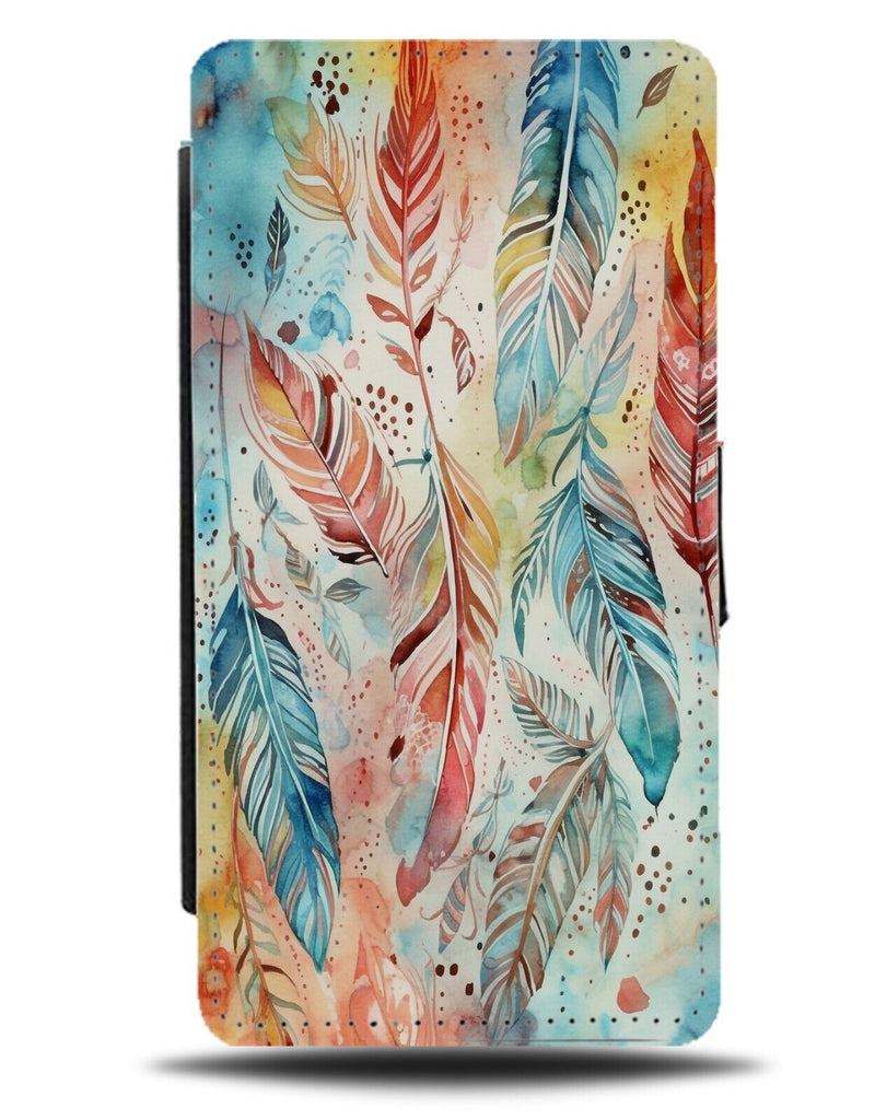 Boho Feathers Flip Wallet Case Colourful Native American Style Feather DH23