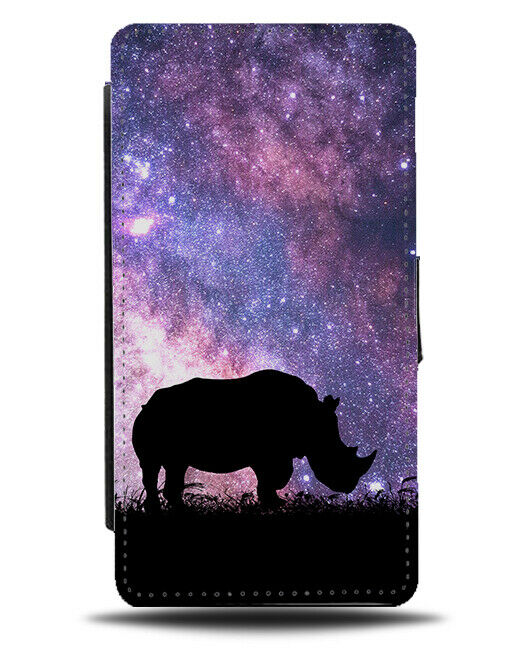 Rhino Silhouette Flip Cover Wallet Phone Case Rhinos Space Stars Night Sky i192