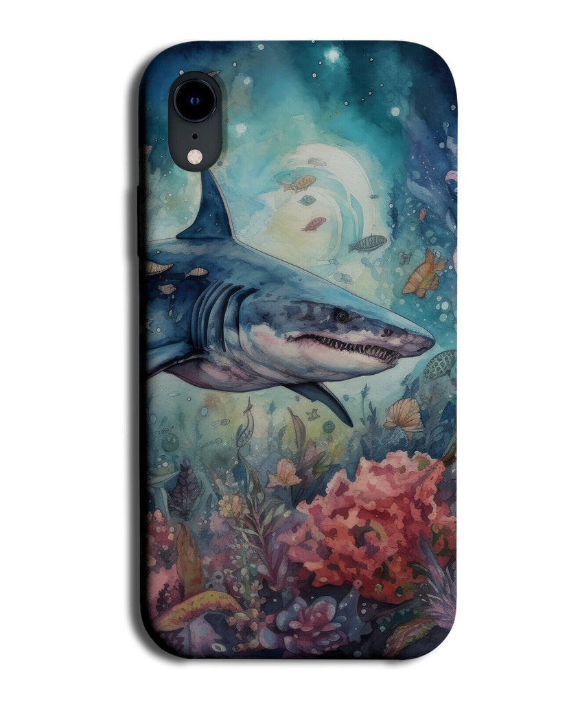 Great White Shark Watercolour Phone Case Cover Oil Panting Art Sharks Blue BE51