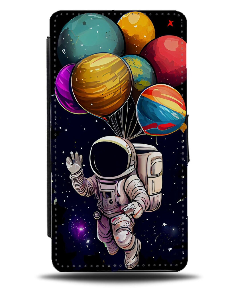 Astronaught Floating With Balloons In Space Flip Wallet Case Spaceman Sky BZ09