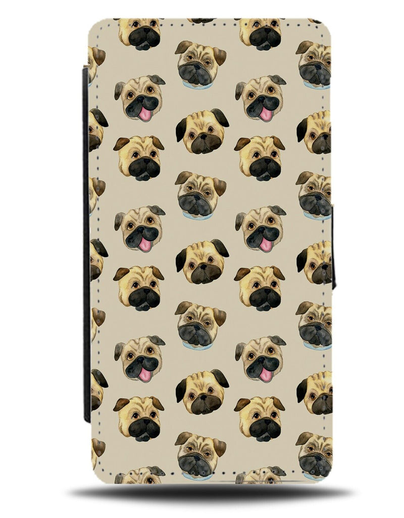 Smiling Pug Faces Flip Wallet Case Pugs Tongues Out Tongue Funny Cheeky CK46
