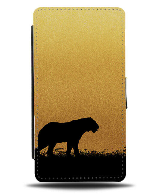 Tiger Silhouette Flip Cover Wallet Phone Case Tigers Gold Golden Black I008