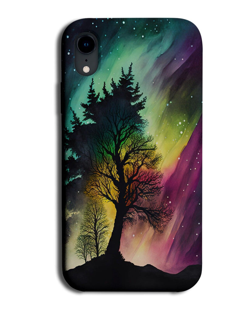 Northern Lights Phone Case Cover Tree Trees Skyline Silhouette Star Streaks BR06