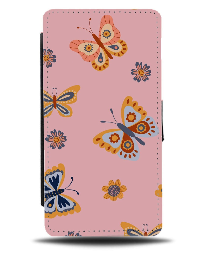 60s Butterfly Wallpaper Pattern Flip Wallet Case 70s 50s Retro Vintage Pink AF30