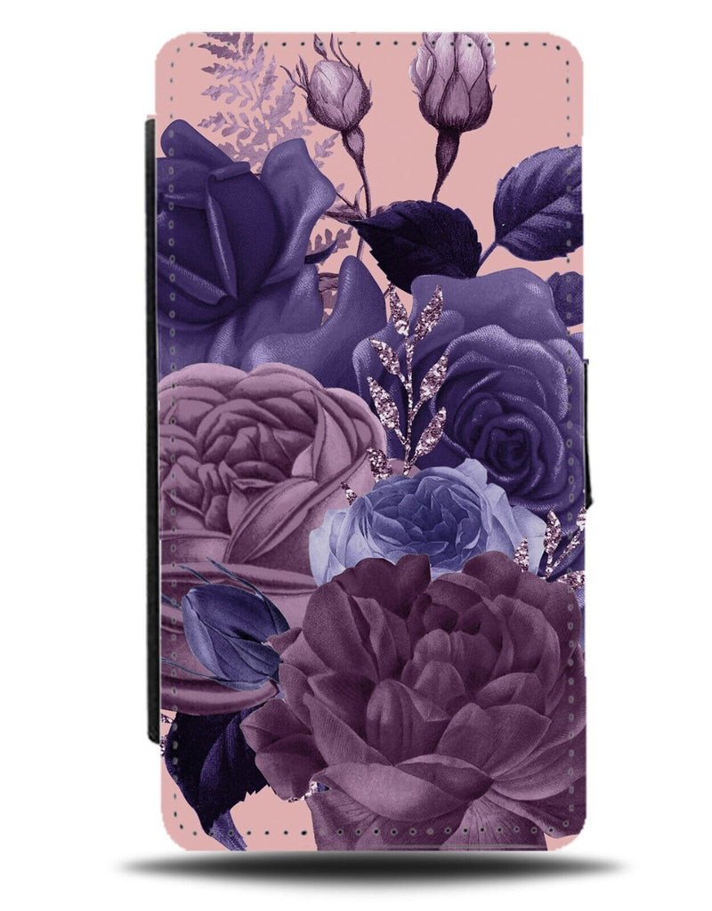 Gothic Purple Roses Flip Wallet Case Rose Dark Grey Black Grunge Floral AI76