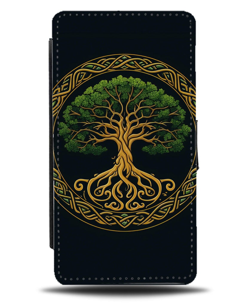 Tree Of Life Emblem Flip Wallet Case Trees Logo Design Peaceful Style Green DB96