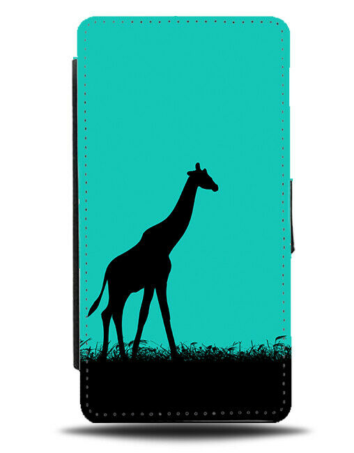 Giraffe Silhouette Flip Cover Wallet Phone Case Giraffes Turquoise Green i271