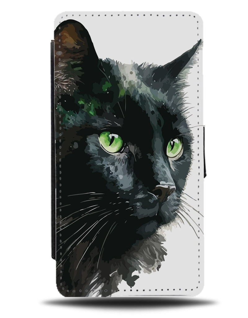 Halloween Black Cat Flip Wallet Case Face Green Eyes Catseyes Cats Pupil AF77