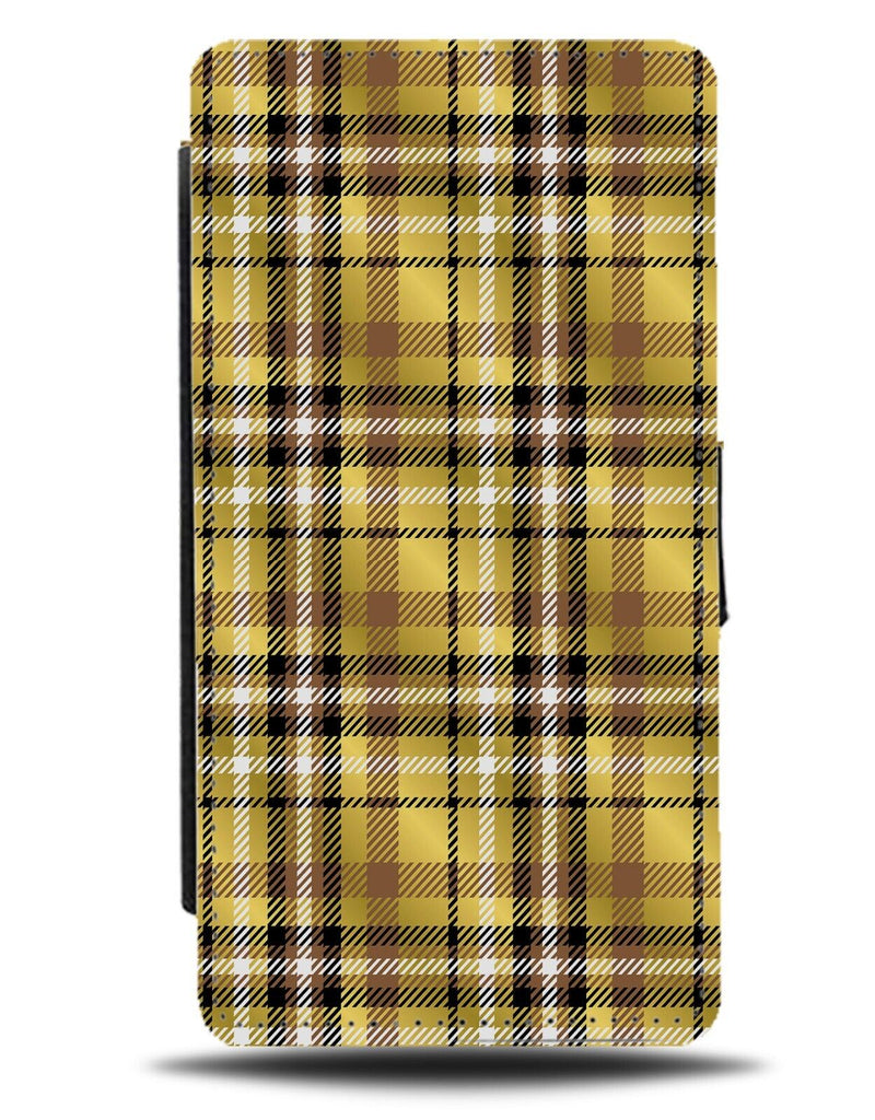 Golden Tartan Flip Wallet Case Flannel Gingham Design Pattern Gold Squares AS08