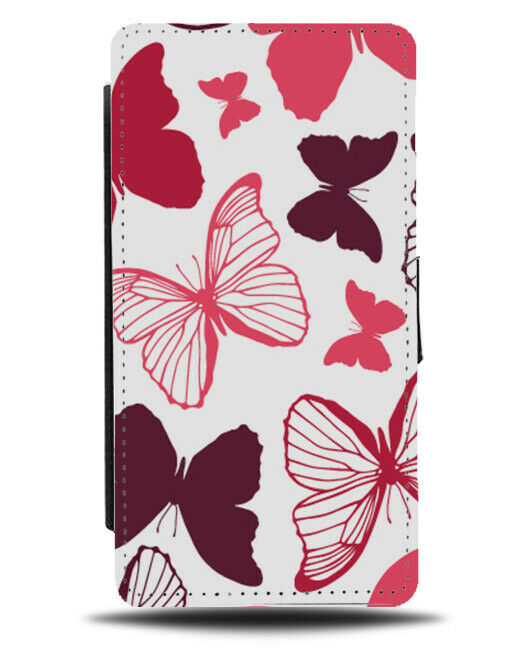 Red and Dark Purple Coloured Butterfly Flip Wallet Case Butterflies Moth E916